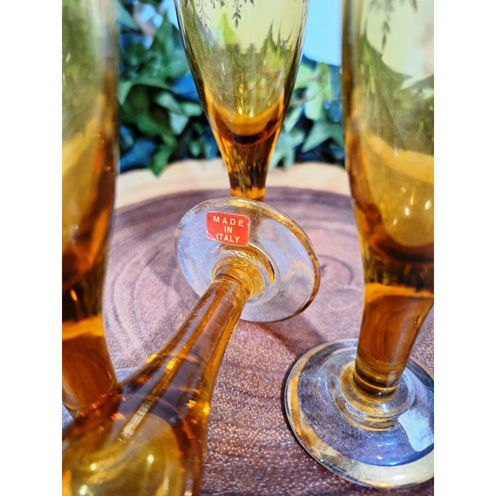 Very Rare Set of 4 Vintage Gold and Beaded Stem Cordial Liqueur glasses Carnival - Picture 3 of 10
